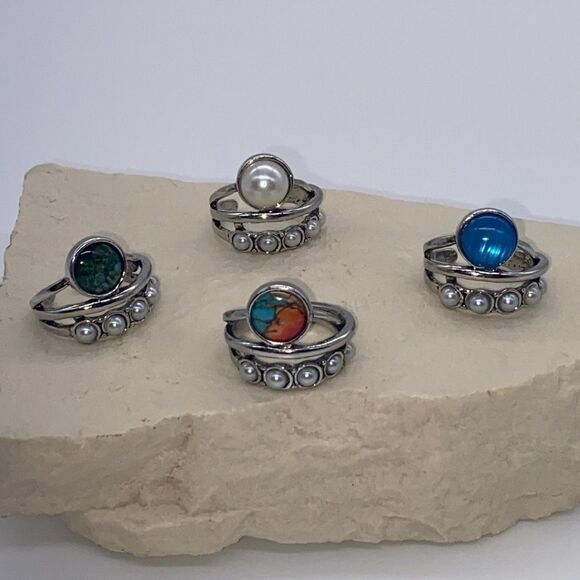 ✨🆕✨ BoHo Vintage Stacked Blue Gem Decor Silver Ring ✨ - Picture 6 of 12